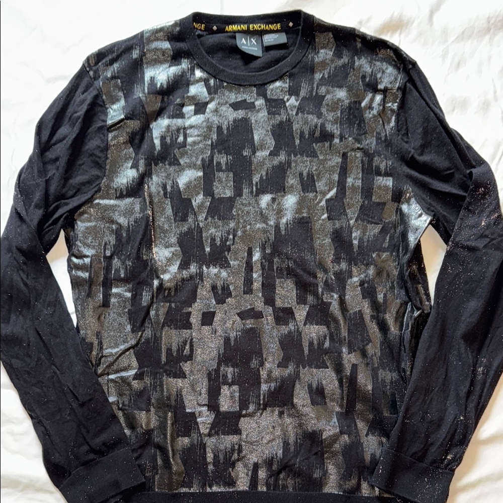 Armani Exchange Black and Gray Patterned Sweater MENS SIZE XL